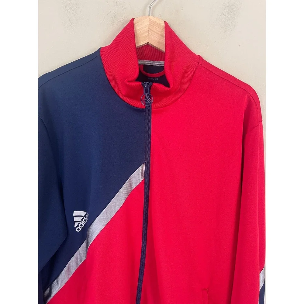 Adidas Track Jacket Red Navy Blue Athletic Full‎ Zip Men's Size L